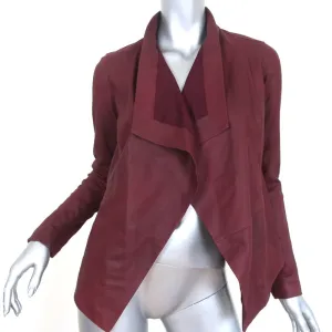Vince Drape Neck Leather Jacket Burgundy Size Extra Small