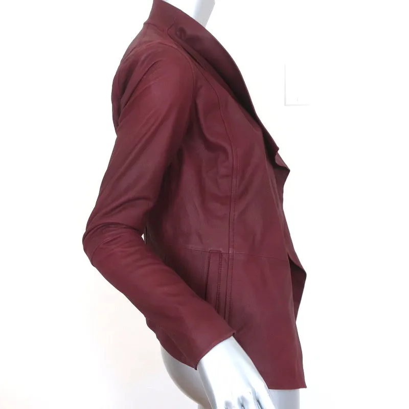 Vince Drape Neck Leather Jacket Burgundy Size Extra Small