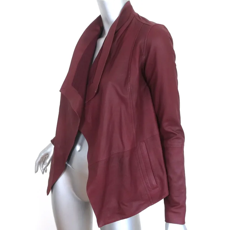 Vince Drape Neck Leather Jacket Burgundy Size Extra Small