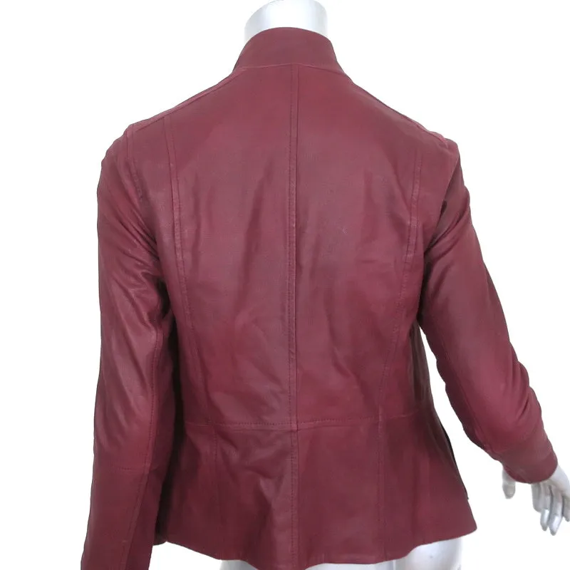 Vince Drape Neck Leather Jacket Burgundy Size Extra Small