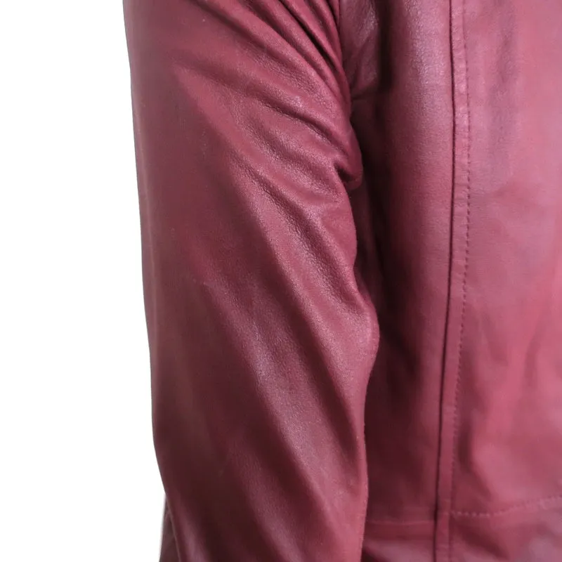 Vince Drape Neck Leather Jacket Burgundy Size Extra Small
