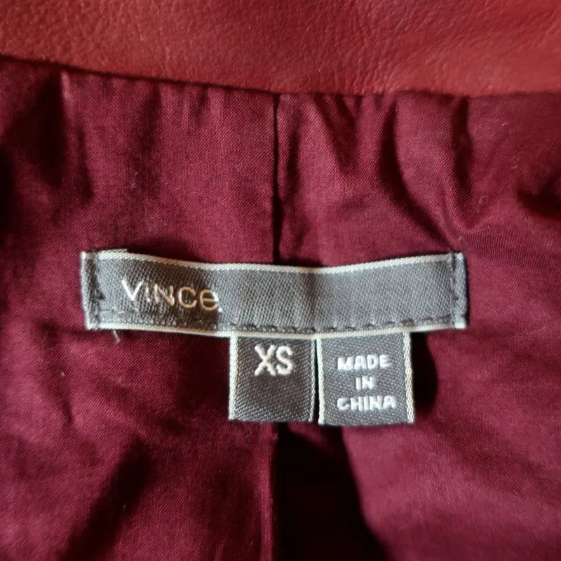 Vince Drape Neck Leather Jacket Burgundy Size Extra Small