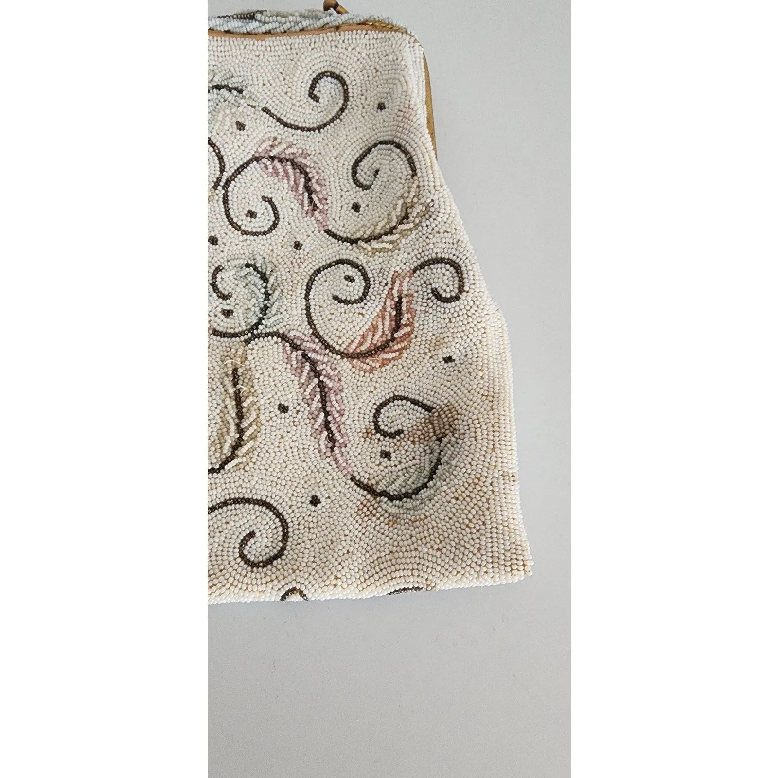 Vintage 50s Beaded Evening Bag in White France Elaborate Scrollwork Microbeading