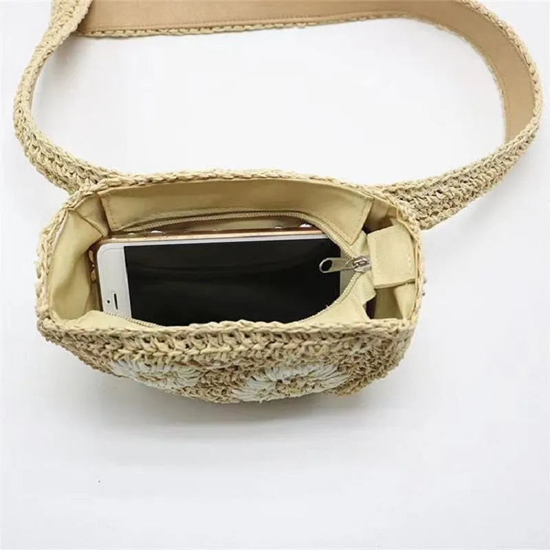Viveta Floral Embroidery Straw Waist Bags - 3 Colors