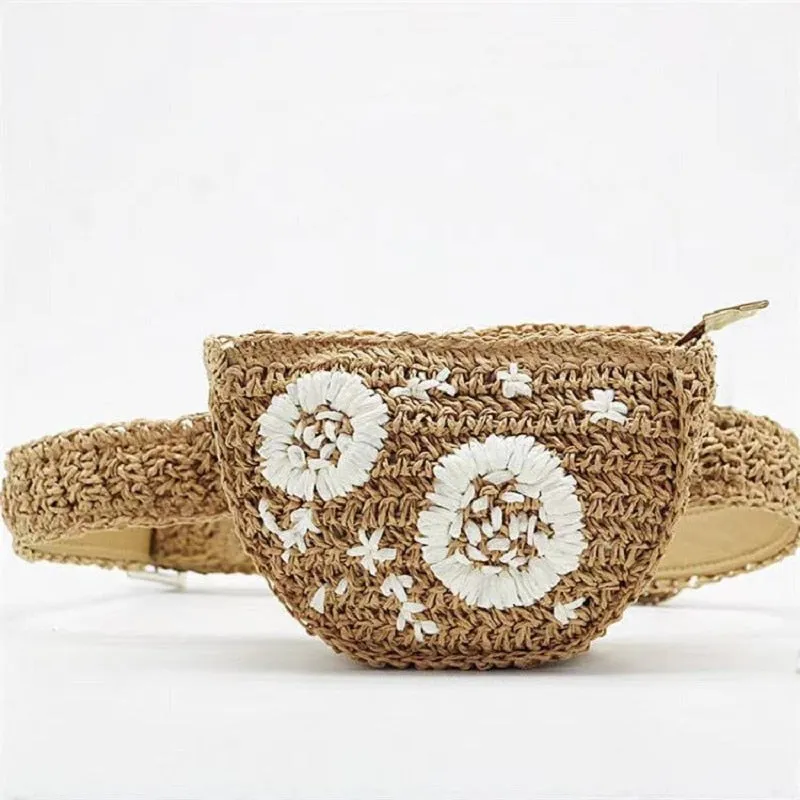 Viveta Floral Embroidery Straw Waist Bags - 3 Colors