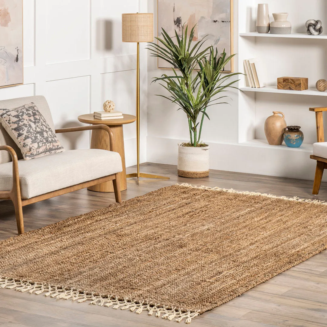 Werts Handmade Tufted Farmhouse Jute Tasseled Brown Rug Bay Isle Home™ Rug Size: Rectangle 8' x 10'