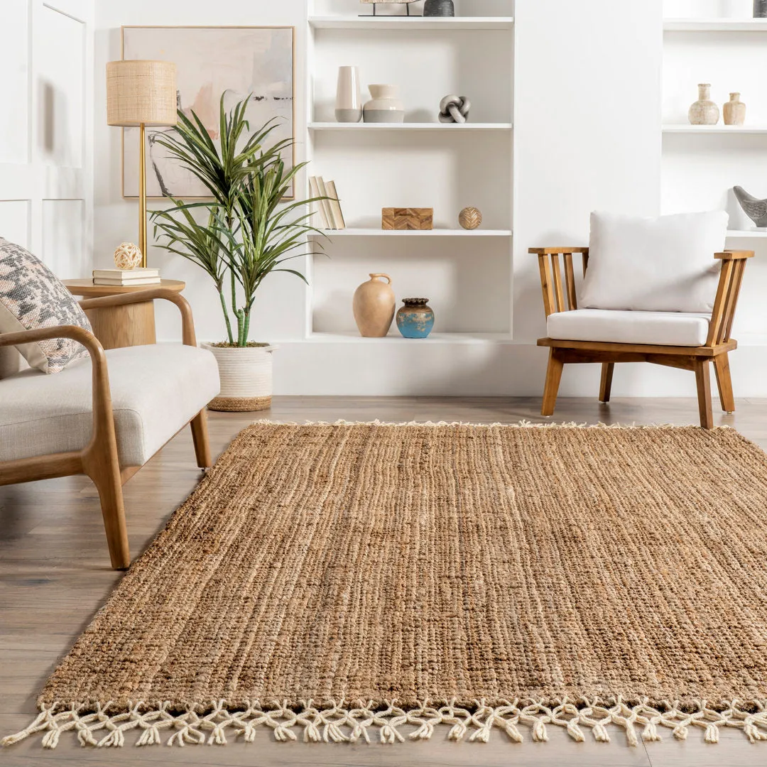 Werts Handmade Tufted Farmhouse Jute Tasseled Brown Rug Bay Isle Home™ Rug Size: Rectangle 8' x 10'