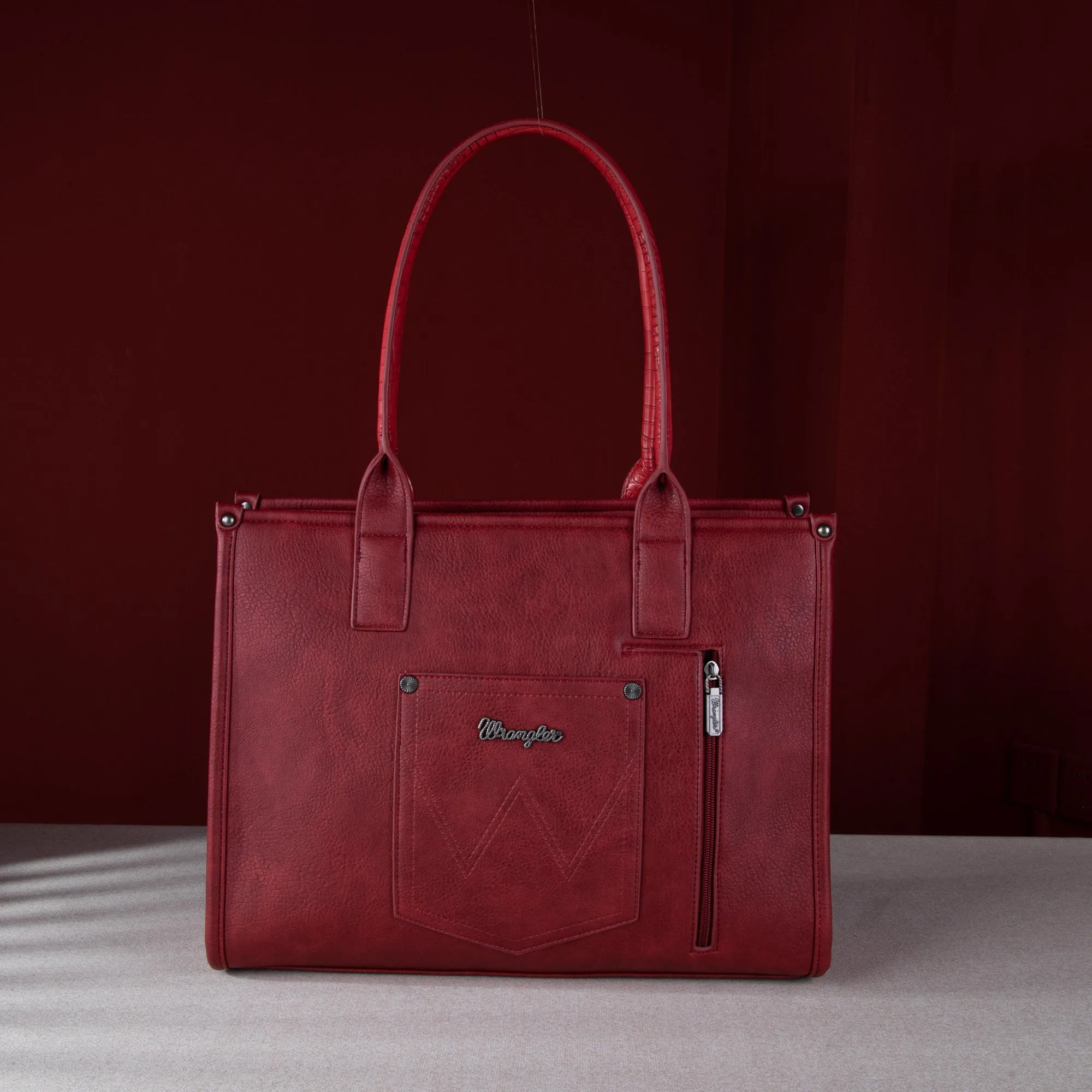 WG102G-8119  Wrangler Croc Print Concealed Carry Wide Tote - Burgundy