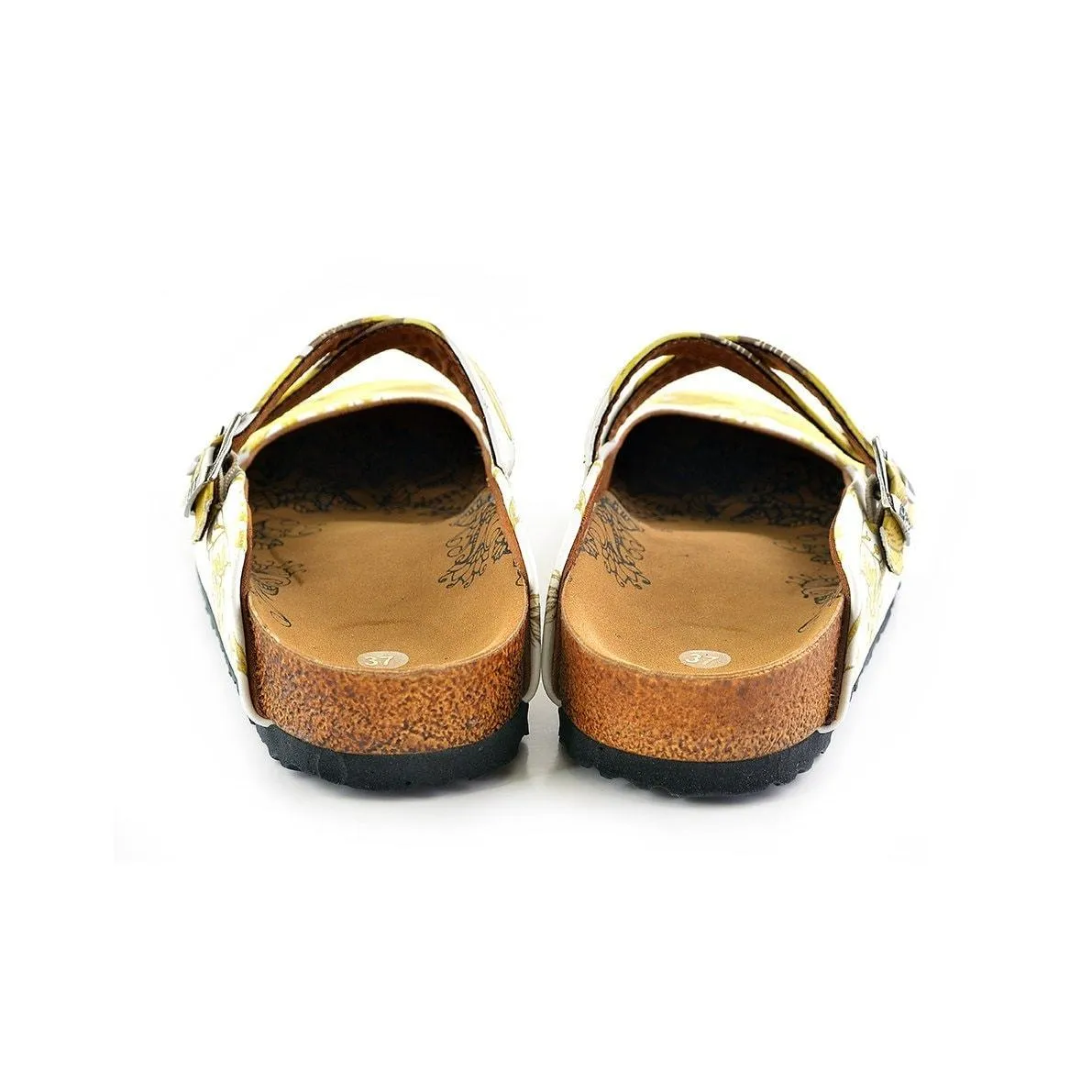 White and Yellow Colored Flowered and Bird Patterned Clogs - WCAL135