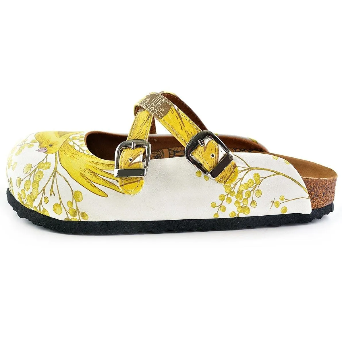 White and Yellow Colored Flowered and Bird Patterned Clogs - WCAL135