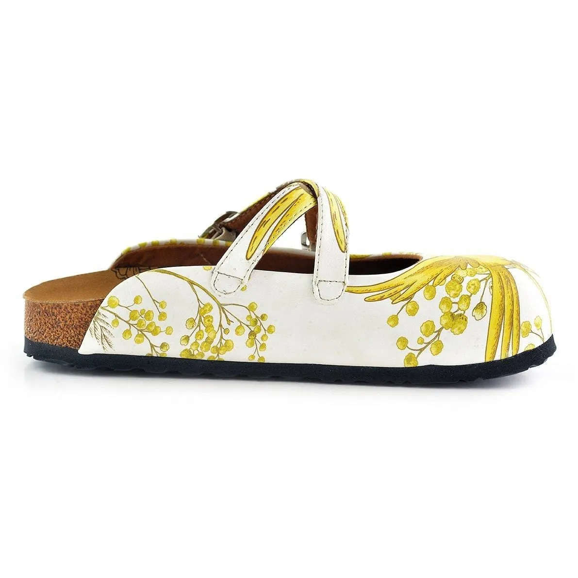 White and Yellow Colored Flowered and Bird Patterned Clogs - WCAL135