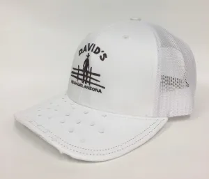White cap with white half quill ostrich visor