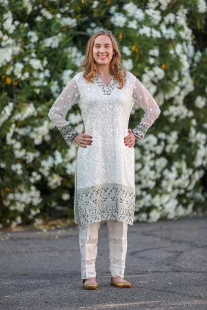 White Chiffon Suit Salwar Kameez by Mina Hasan