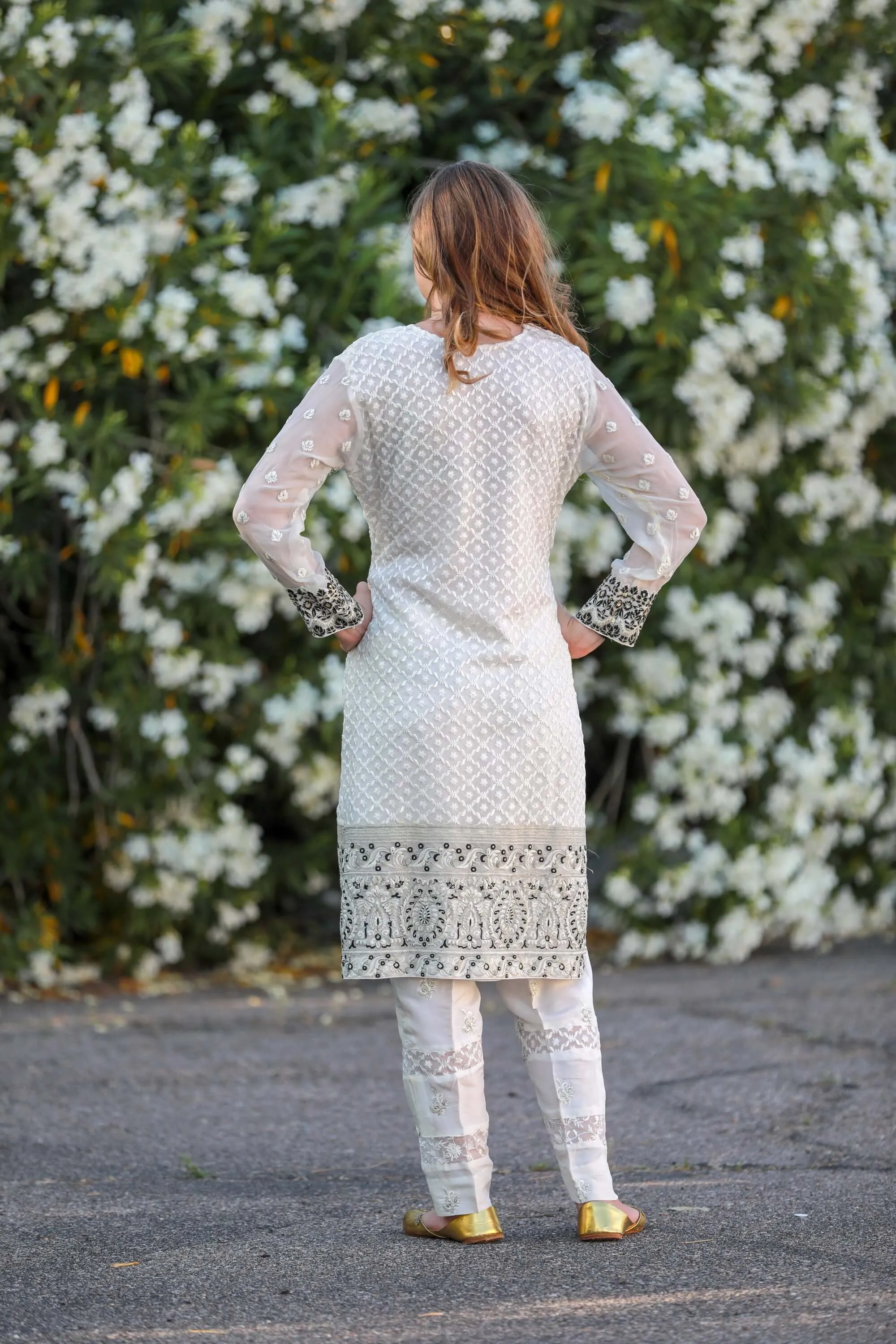 White Chiffon Suit Salwar Kameez by Mina Hasan
