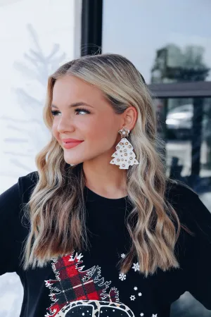 White Christmas Tree Beaded Earrings - White