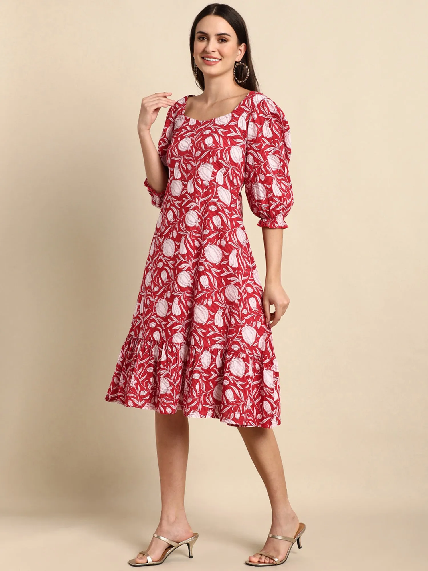 Women Gorgeous Red Ethnic Motifs Florals Dress (JNE3861-DR)