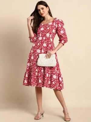 Women Gorgeous Red Ethnic Motifs Florals Dress (JNE3861-DR)