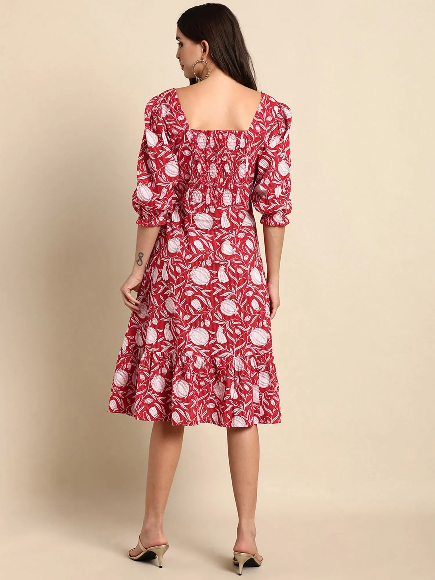 Women Gorgeous Red Ethnic Motifs Florals Dress (JNE3861-DR)