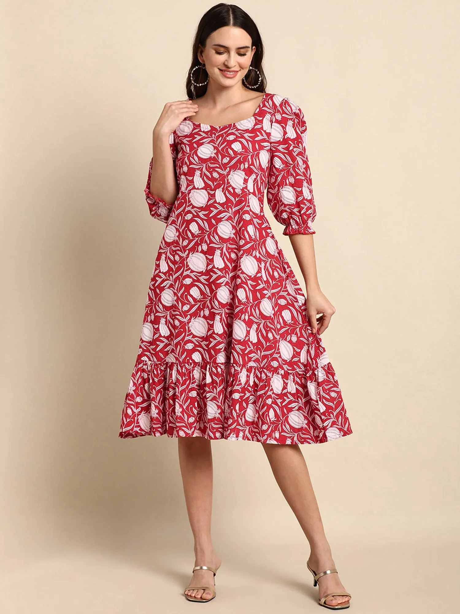 Women Gorgeous Red Ethnic Motifs Florals Dress (JNE3861-DR)
