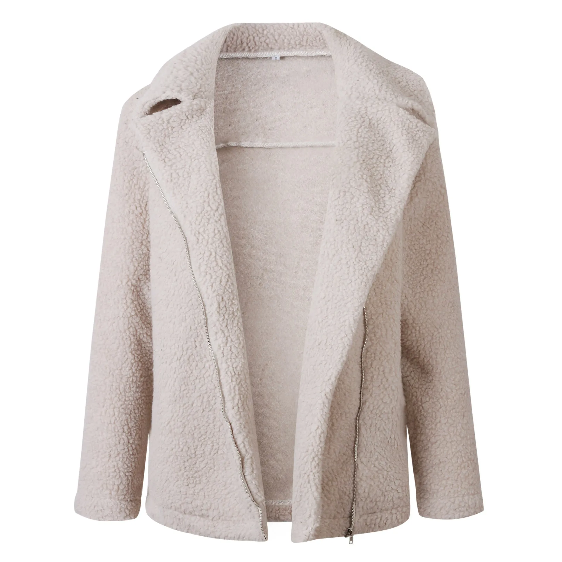 Women Pocket Zipper Plush Coat