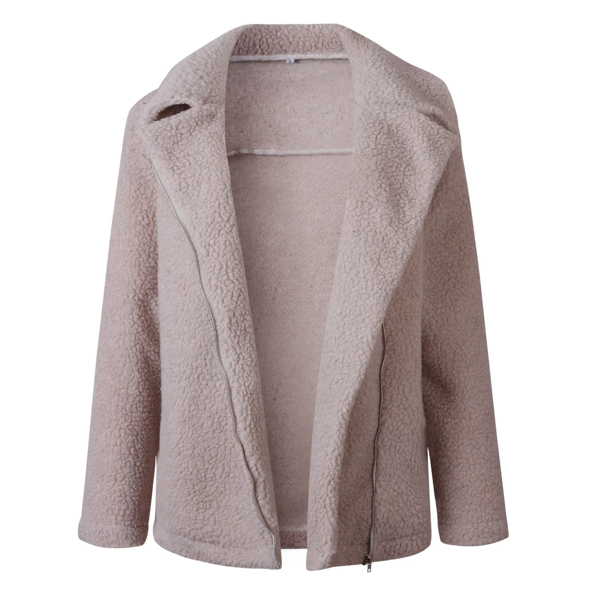 Women Pocket Zipper Plush Coat