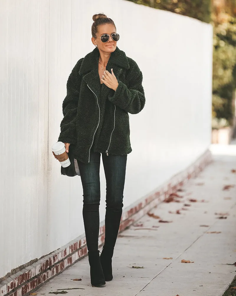 Women Pocket Zipper Plush Coat