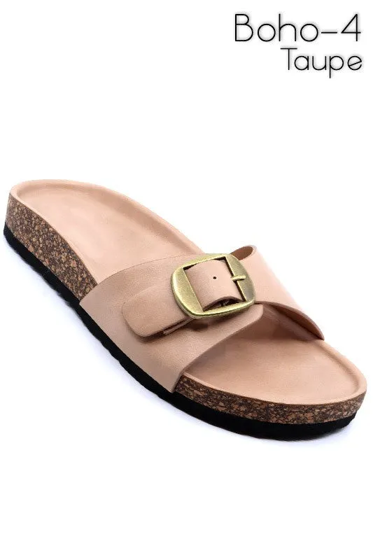 Women's Boho 4 Slides with Buckle Ornament