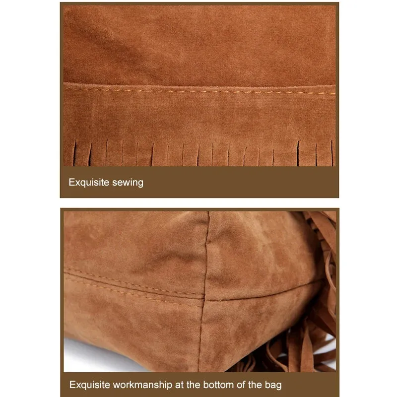 Women's Fringed Leather Shoulder Bag with Adjustable Knitting Strap Soft Ethnic Style PU Messenger Bag Solid Color 2022 New