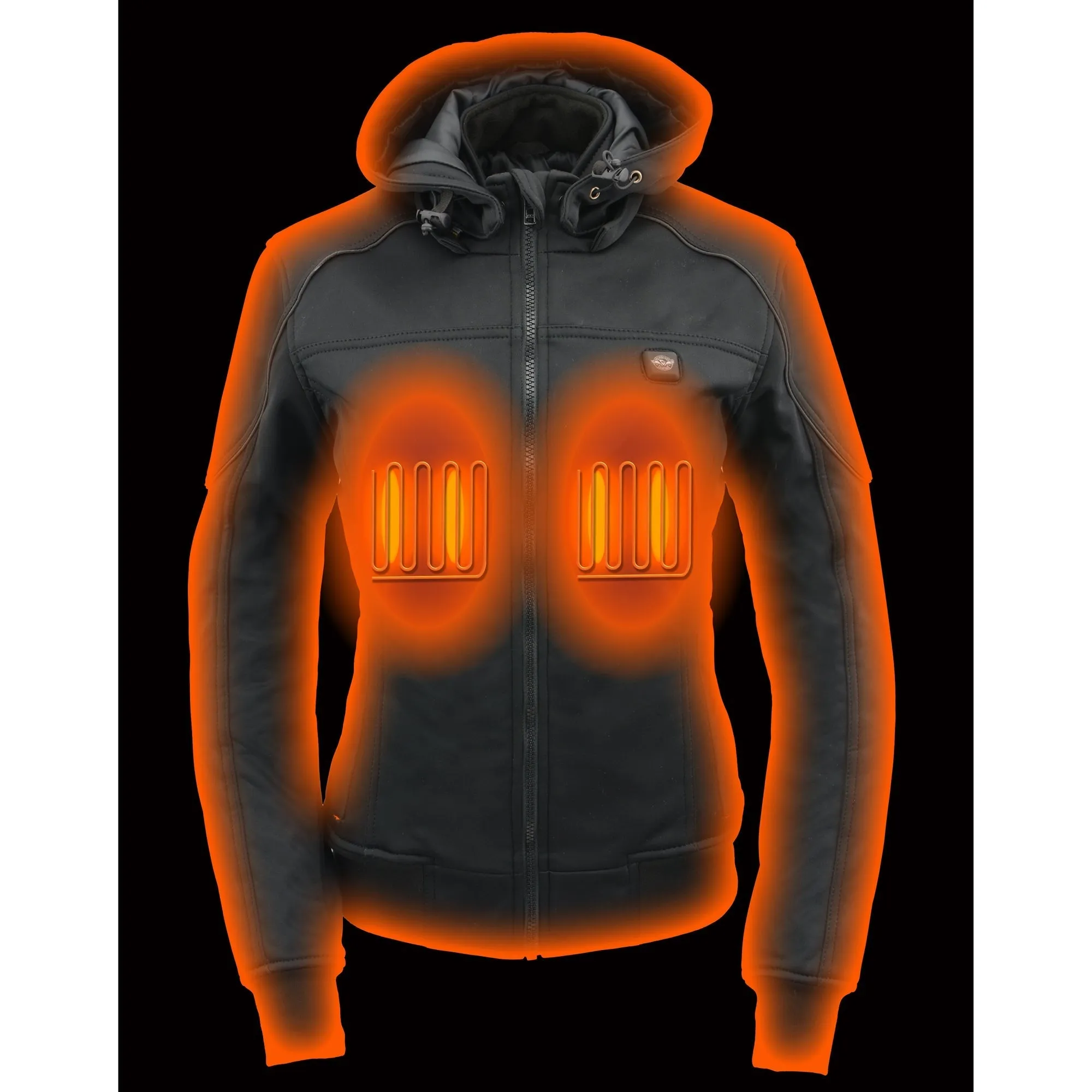 Womens Soft Shell Heated Racing Style Jacket with Detachable Hood