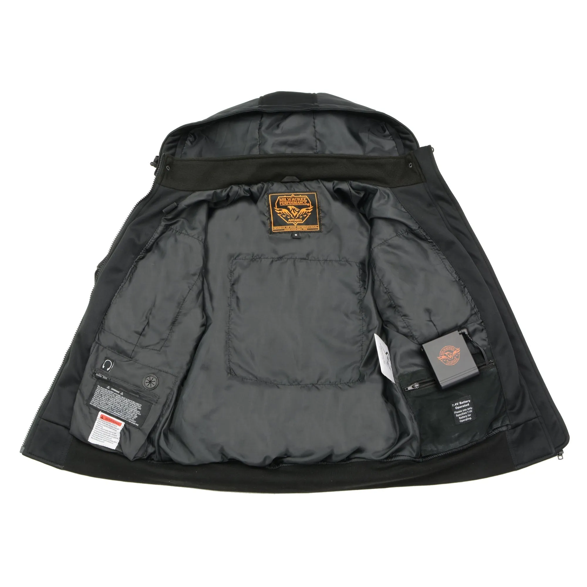 Womens Soft Shell Heated Racing Style Jacket with Detachable Hood
