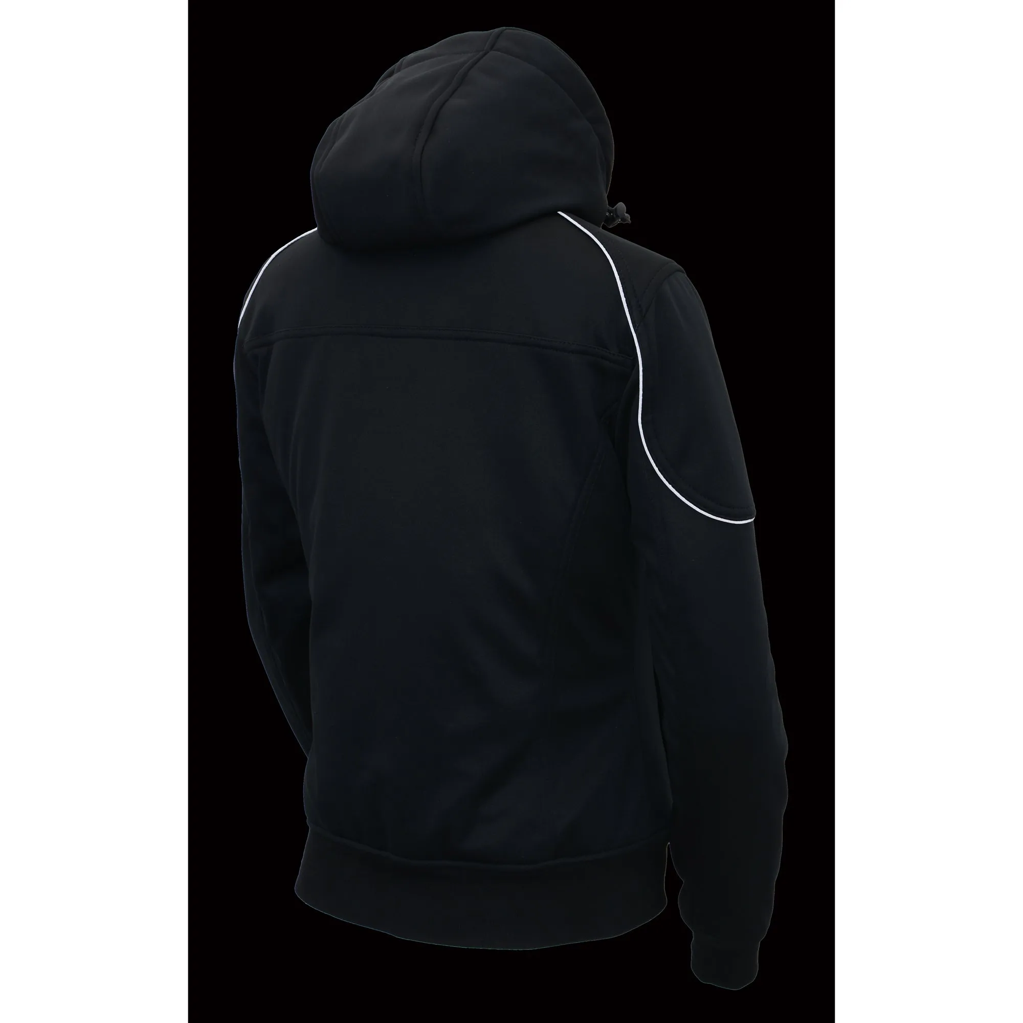 Womens Soft Shell Heated Racing Style Jacket with Detachable Hood