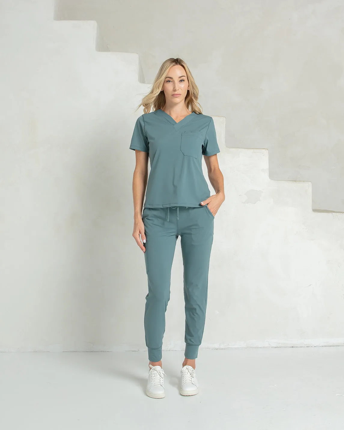Women's Surf Green V-Neck Scrub Top