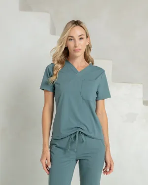 Women's Surf Green V-Neck Scrub Top