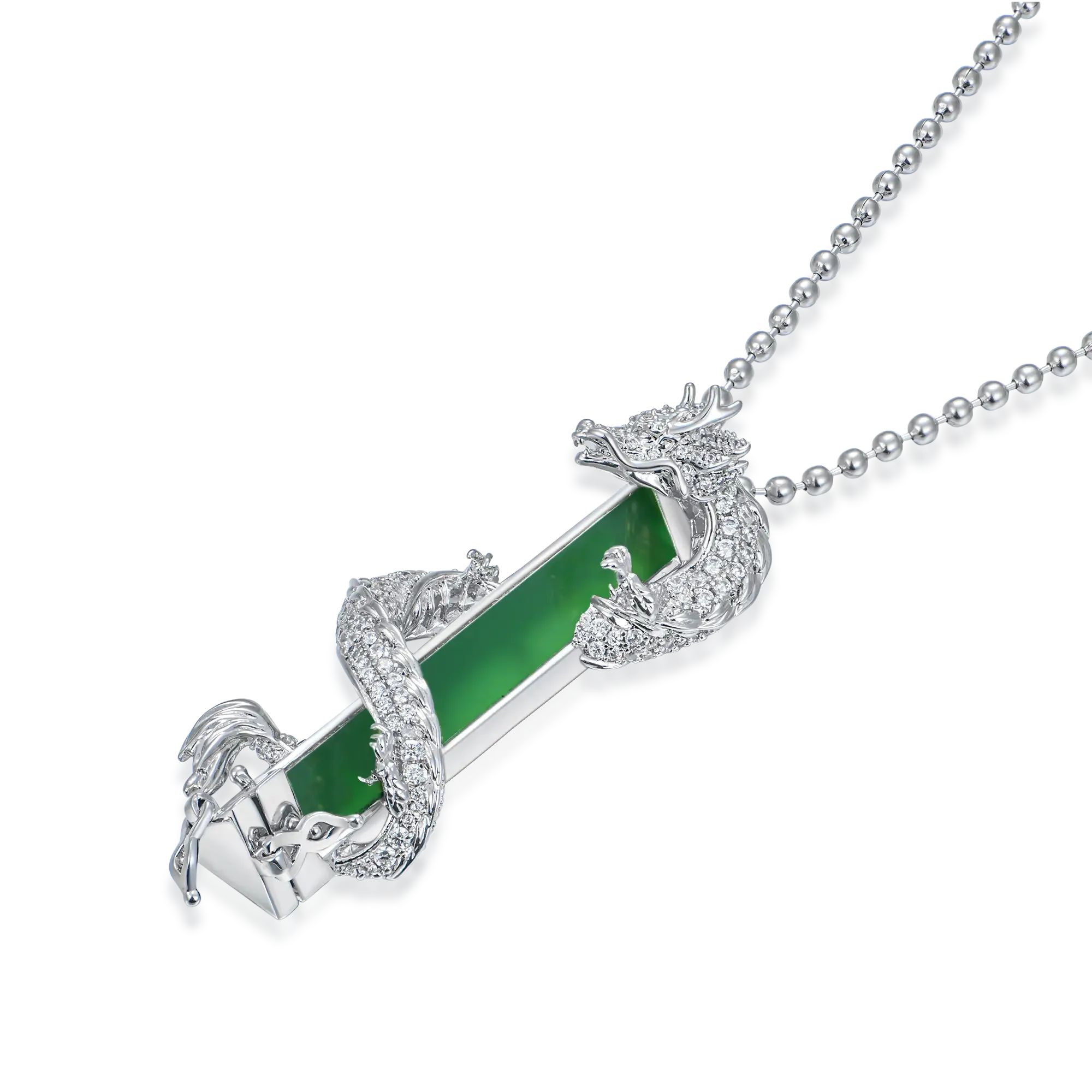 WONG Ⅱ Iced Out Jade Column Pendant (include the ball chain)