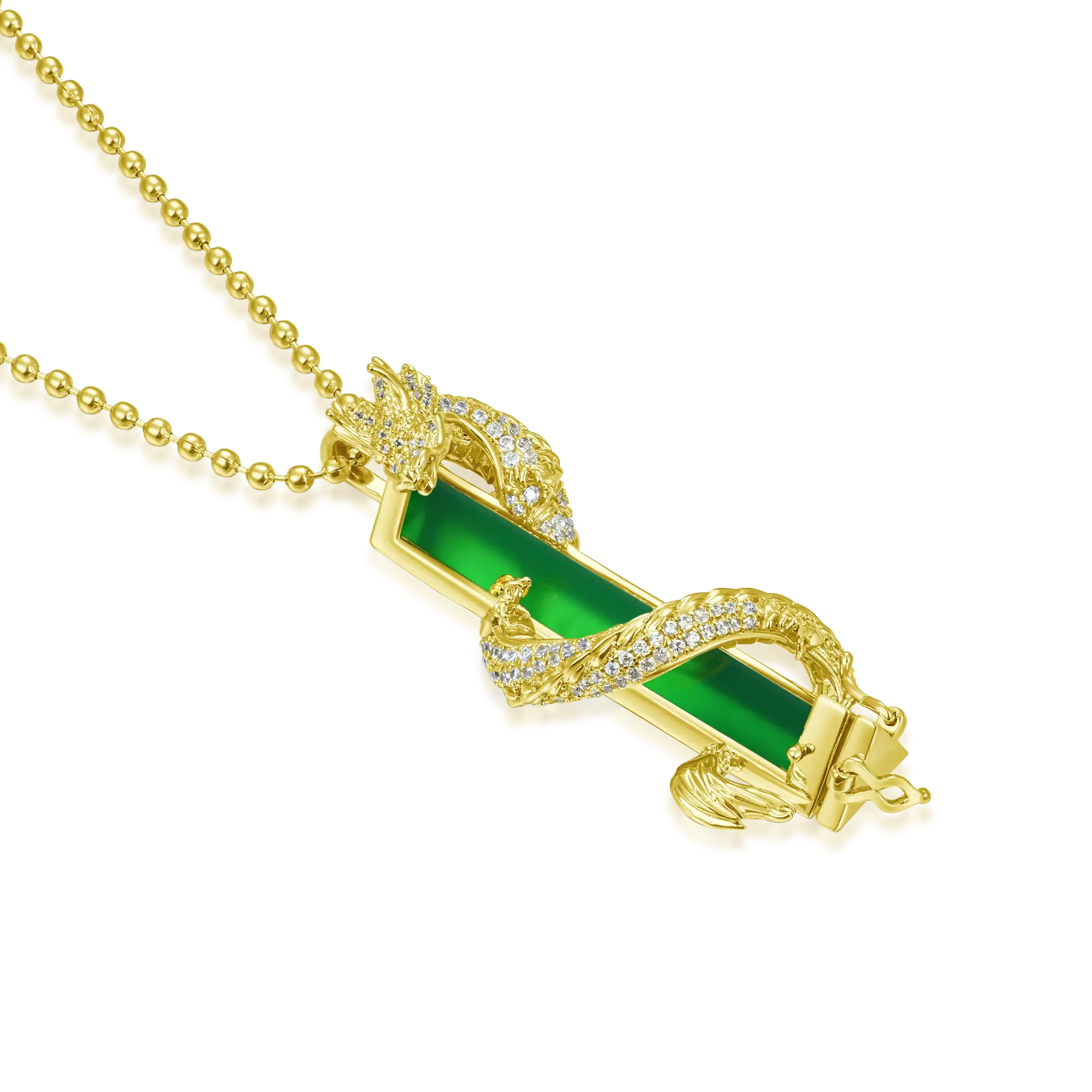 WONG Ⅱ Iced Out Jade Column Pendant (include the ball chain)