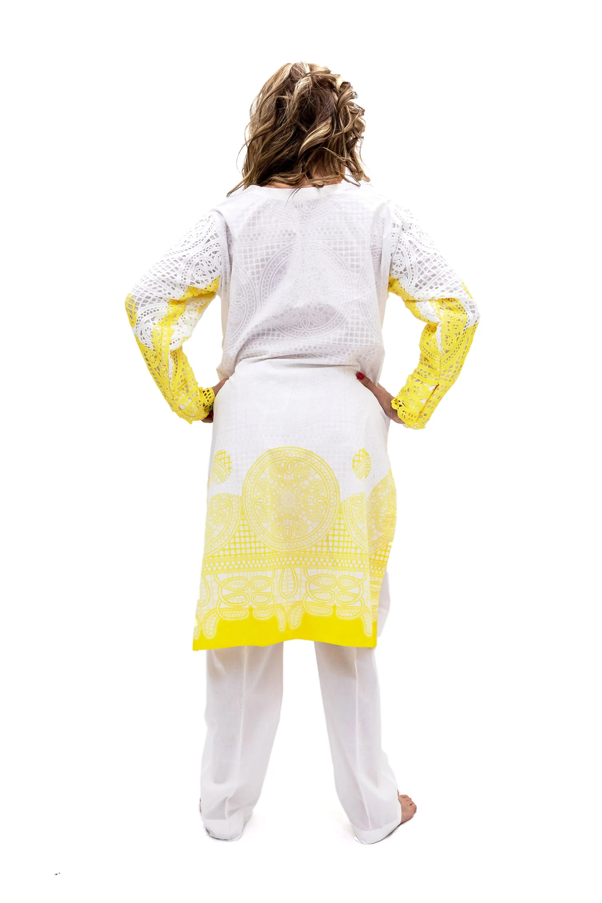 Yellow & White Cotton Salwar Kameez - Suit