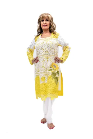 Yellow & White Cotton Salwar Kameez - Suit