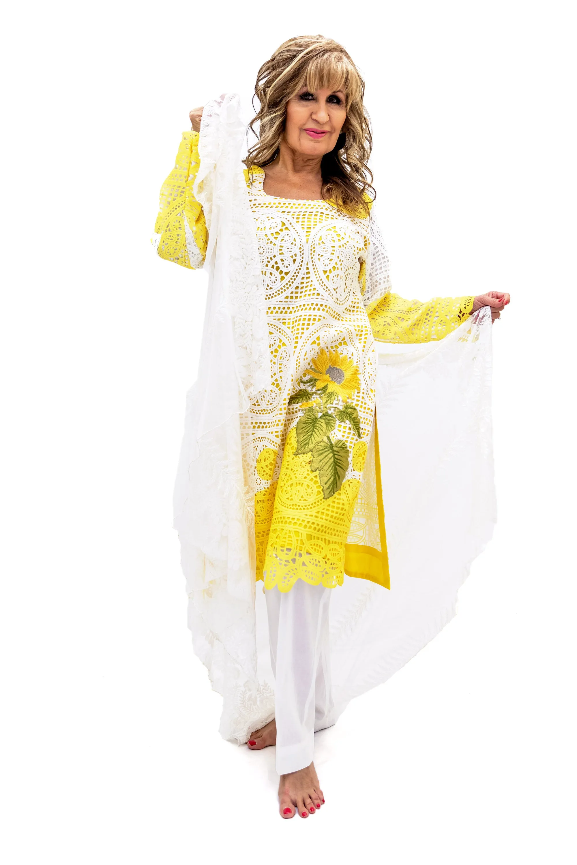 Yellow & White Cotton Salwar Kameez - Suit