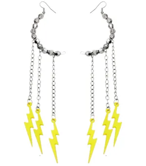 Yellow Beaded Drop Chain Lightning Bolt Dangle Earrings