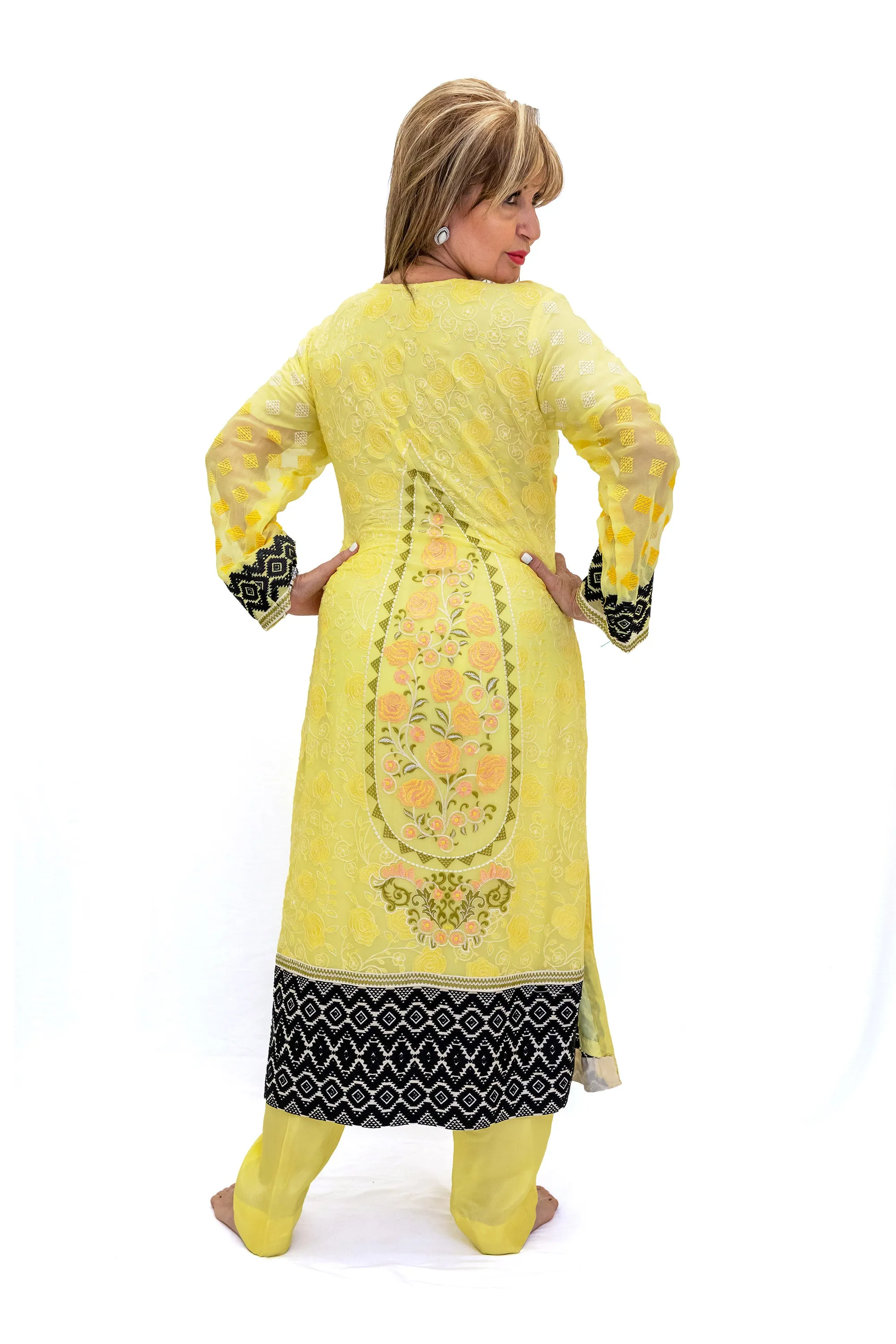 Yellow Silk & Chiffon Salwar Kameez - Suit