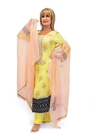 Yellow Silk & Chiffon Salwar Kameez - Suit